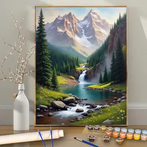 Paint by Numbers Kit for Adults Beginners,+1PC+Mountain Waterfall Landscape Acrylic Painting Set,24color+Canvas Size 16x20 Inch+DIY