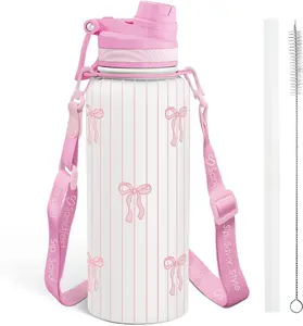 Sandjest 32oz Insulated Stainless Steel Water Bottle with Strap and Spout Lid, 100% Leak Proof, Gym Sports Travel Outdoor, Gifts for Women Christmas