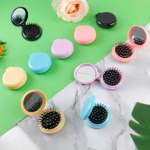 Foldable mirror mini comb set - Round portable comb suitable for men, women and girls - An ideal gift for fathers, mothers, elders and relatives, and a must-have hair care item for travel | Compact comb, suitable for travel