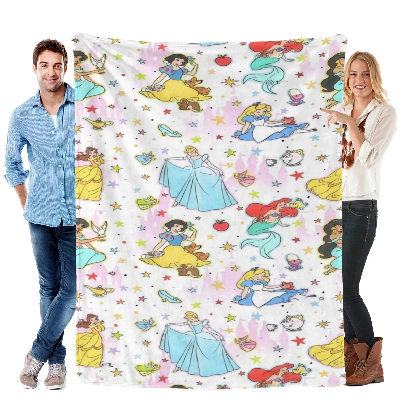 Disney Princess Multi Character Blanket, Soft Flannel Disney Blanket Princess Blanket For Little Girls Birthday Gift