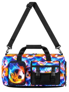 Soccer Duffle Bag for Boys, Kids Flame Travel & Weekender Bag with Shoe Compartment for Sports, Gym & Sleepovers