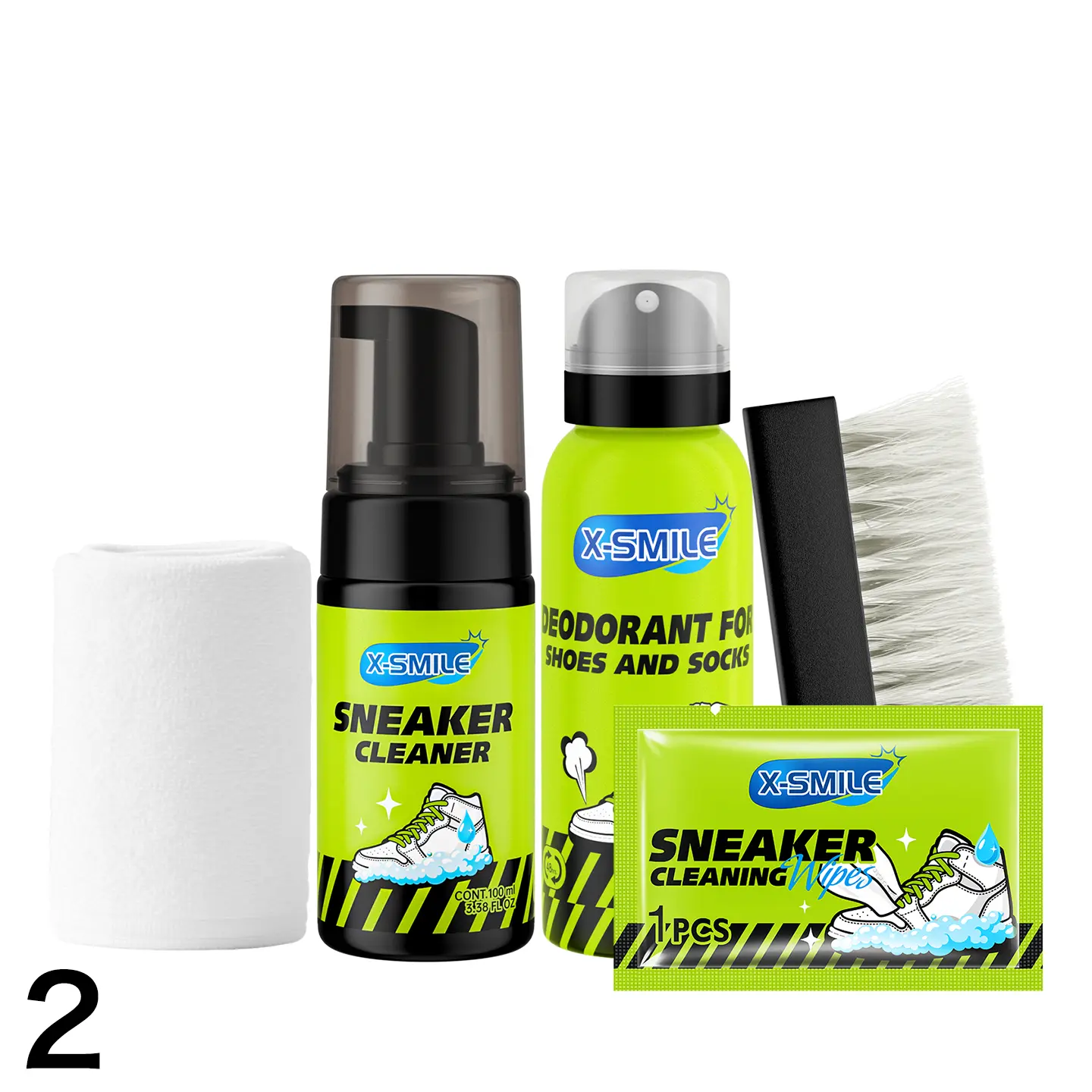 Waterless shoe cleaning and care set (1 set) — no rinsing required; includes stain removal tools, odor eliminator, universal cleaner, deodorizer + tools; household cleaning supplies