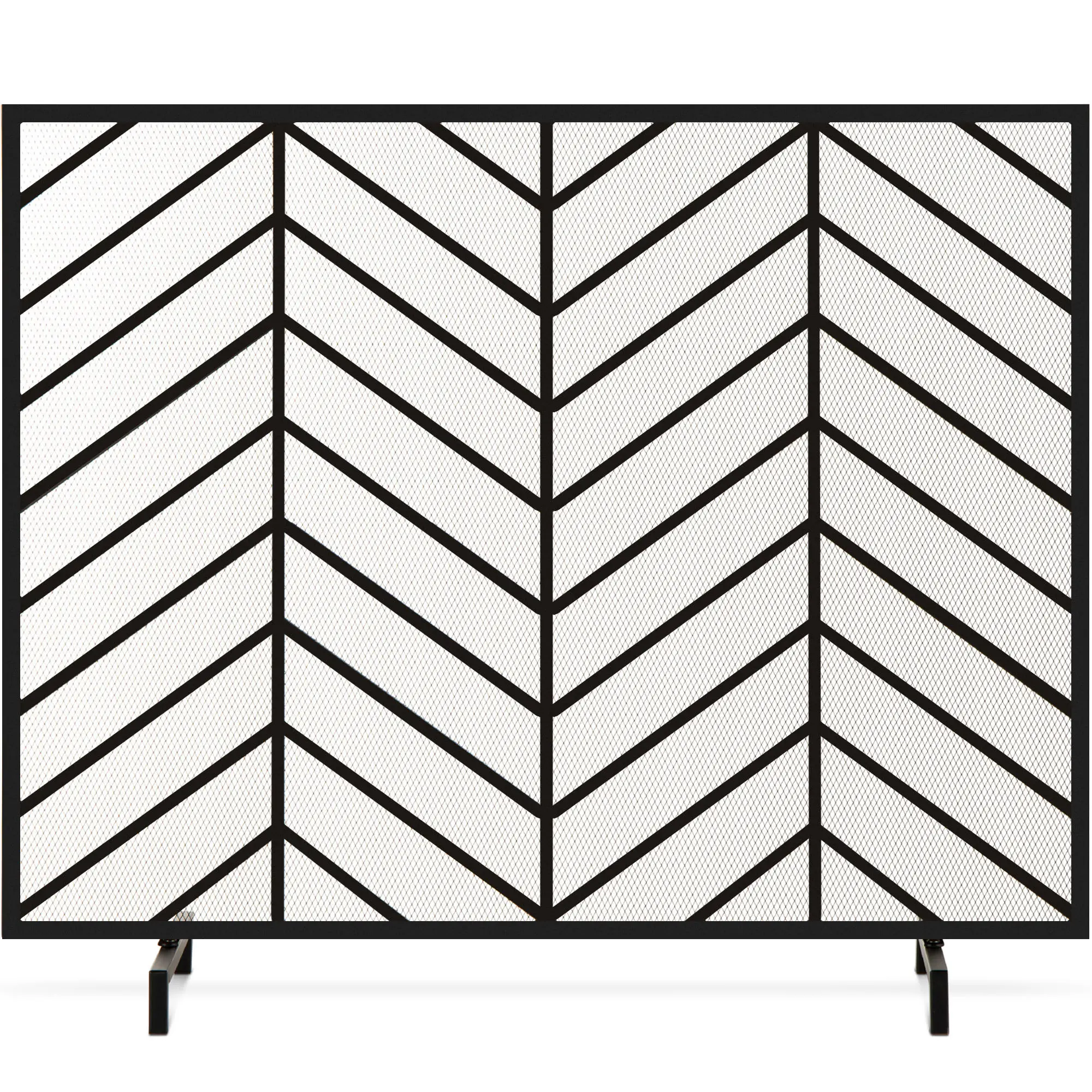 Best Choice Products 38x31in Single Panel Handcrafted Iron Chevron Fireplace Screen w/ Distressed Finish