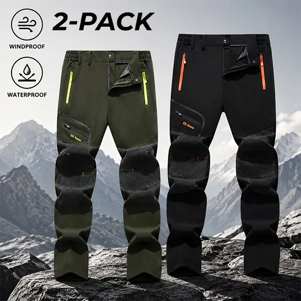 2-Pack Men's Waterproof & Wear-Resistant Outdoor Pants 2-Pack Softshell Material with Zippered Pockets for Hiking Climbing & Sports Activities belt high rise jogger