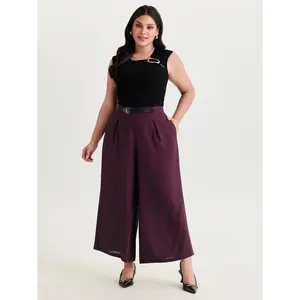 BLOOMCHIC Plus Size Linen Blend Pleated Wide-Leg Pants [M-6X]2026 Summer Vibes Swimweek