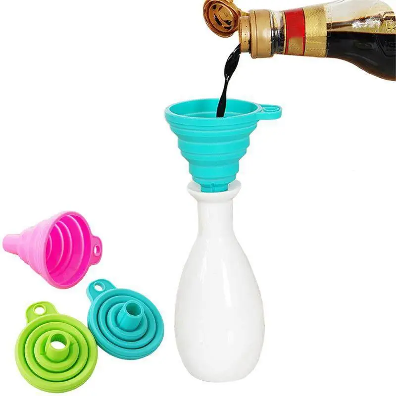 Random Color Foldable Silicone Funnel, 3 Counts Portable Round Funnels, Kitchen Utensils for Beverage & Spice Dispensing, Christmas Gift