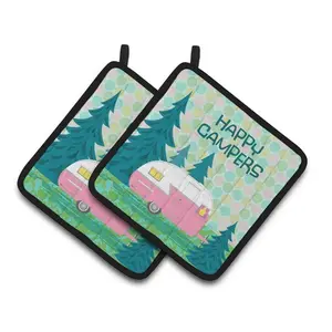 Carolines Treasures VHA3004PTHD Happy Campers Glamping Trailer Pair of Pot Holders, 7.5 x 3 x 7.5 in.