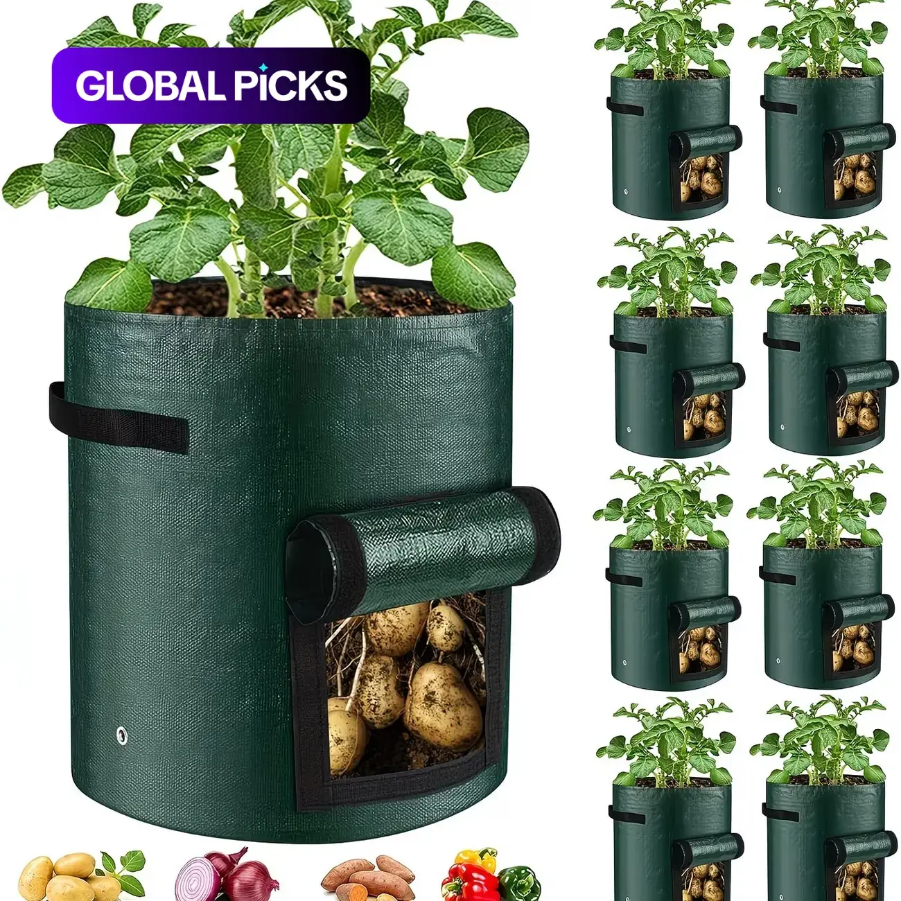 5-Pack 7/10 Gallon Breathable Planting Bags, Fabric Grow Pots with Open Top and Sturdy Handles, Lightweight Planter Bags for Vegetables, Indoor and Outdoor Use, Portable Urban Garden Potato Grow Bags, Vegetable Planters #GLOBAL PICKS