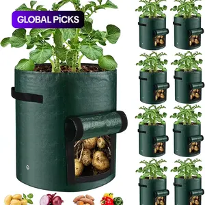 5pack 7/10 Gallon Breathable Planting Bags with Open Top and Sturdy Handles, Lightweight Thick Fabric Grow Pots for Vegetables, Indoor Outdoor Use, Portable Urban Garden Planters #GLOBAL PICKS