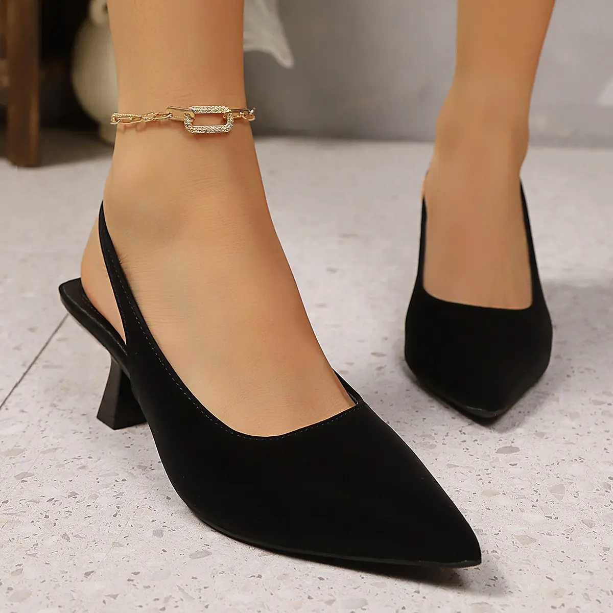 Women's Classic Kitten Heel Pointed Toe Slingback Dress Pumps Footwear - Stylish, Elegant Design for Business, Casual Wear, Heeled, Kitten Heels, Pointed Toe Glam, Slingback Kitten Heel Pumps