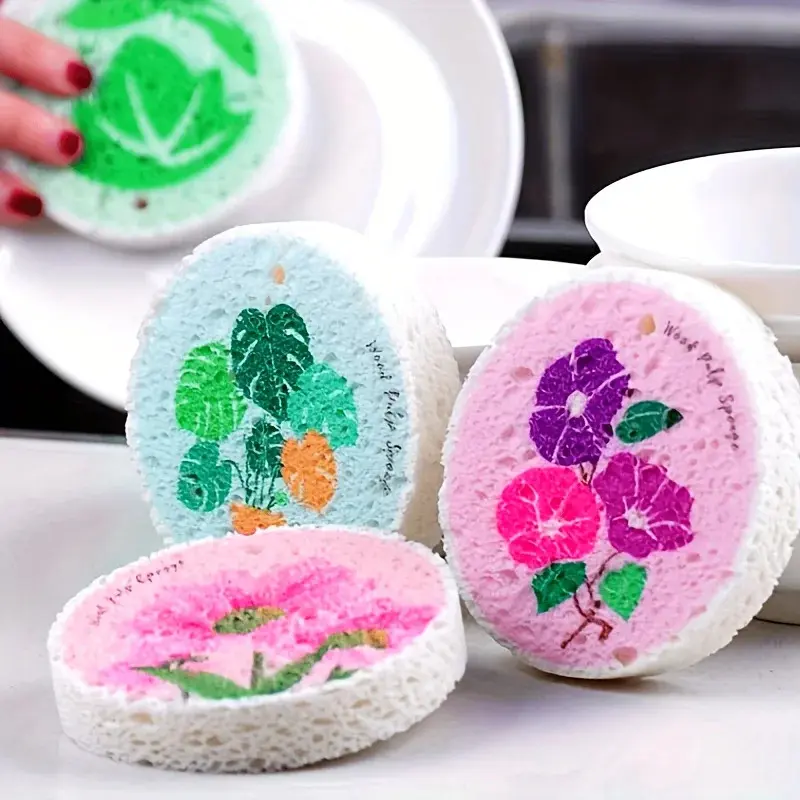 10 round dishwashing sponges, kitchen cleaning brushes, double-sided oil-resistant stain removal cloths