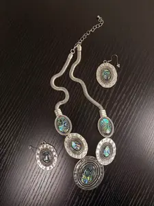 Vintage Abalone Shell Statement Necklace Set Boho Artisan Jewelry