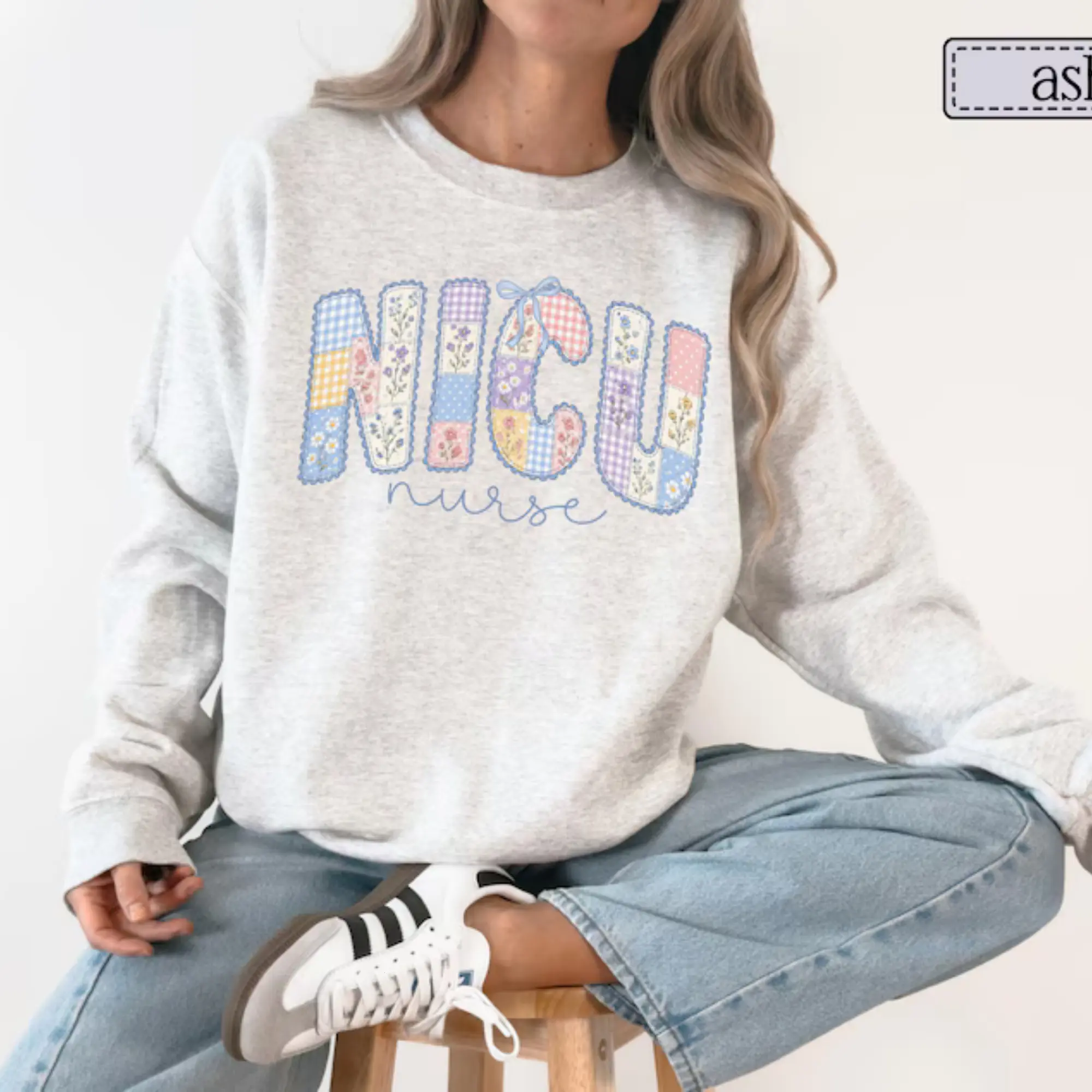NICU Faux Patchwork Sweatshirt • Cute NICU Nurse Sweater • Neonatal ICU Rn Pullover • Nicu Nurse Gift • Neonatal Intensive Care Unit Nursing