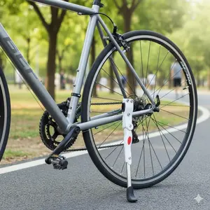 Universal Bike Parking Stand Stabilizer - Heavy Duty Anti-Tip Support for Mountain & Road Bikes. Enhanced Side/Rear Structure Ensures Secure Outdoor Parking. Wide Tire Compatible Riding Stability Assistant. Bicycle Stand Rack