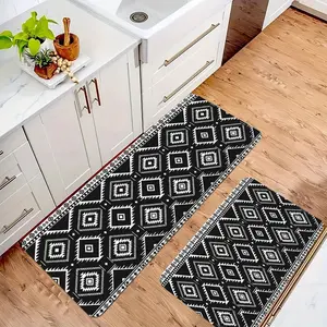 2 pc Washable Rugs for Kitchen, Rugs, Carpet, Soft Faux Flannel Vintage Moroccan Runner Rug for Bedroom Non Slip Tpr Backing Low Pile, Distressed Aztec Rug