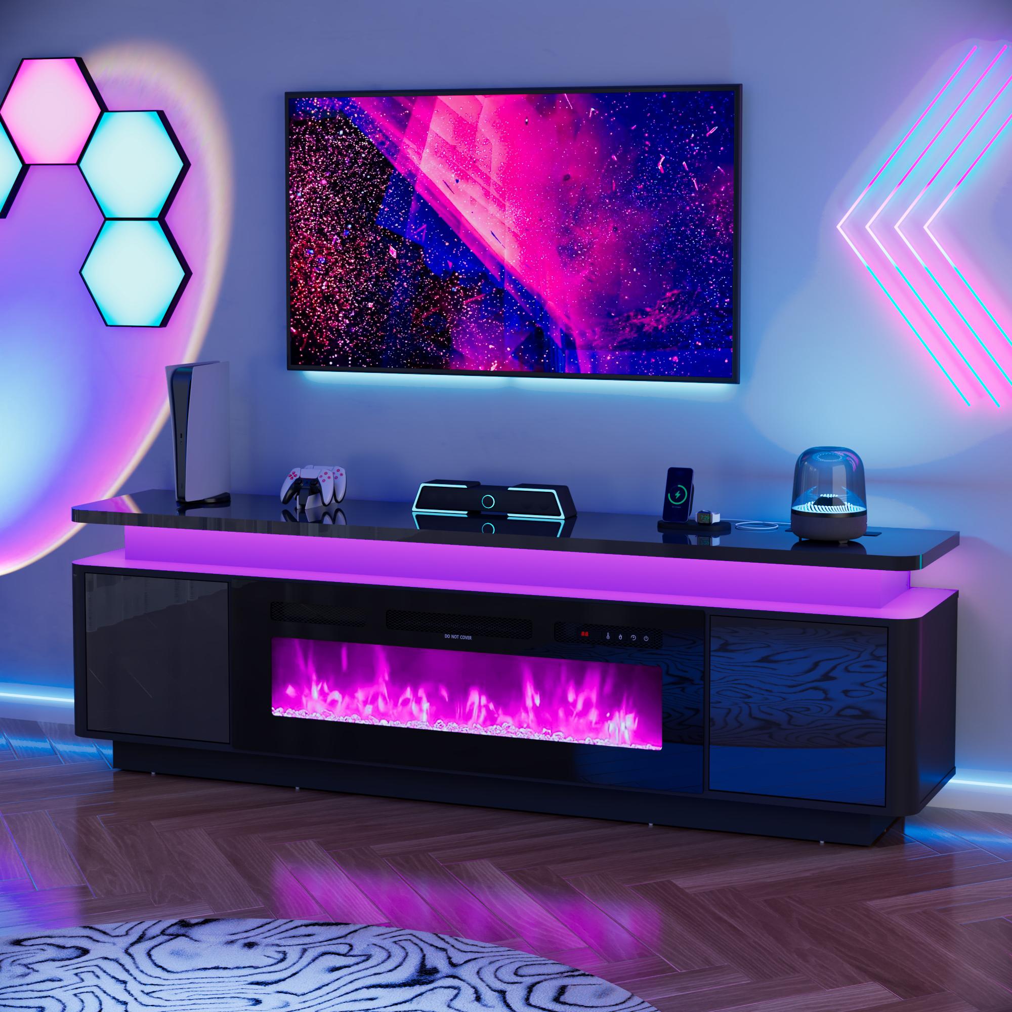 71" High-Gloss TV Stand - 36" Electric LED Flame Entertainment Center, Furniture for Apartments, Fits TVs Up to 80" 71" High-Gloss TV Stand - 36" Electric LED Flame Entertainment Center, Furniture for Apartments, Fits TVs Up to 80"