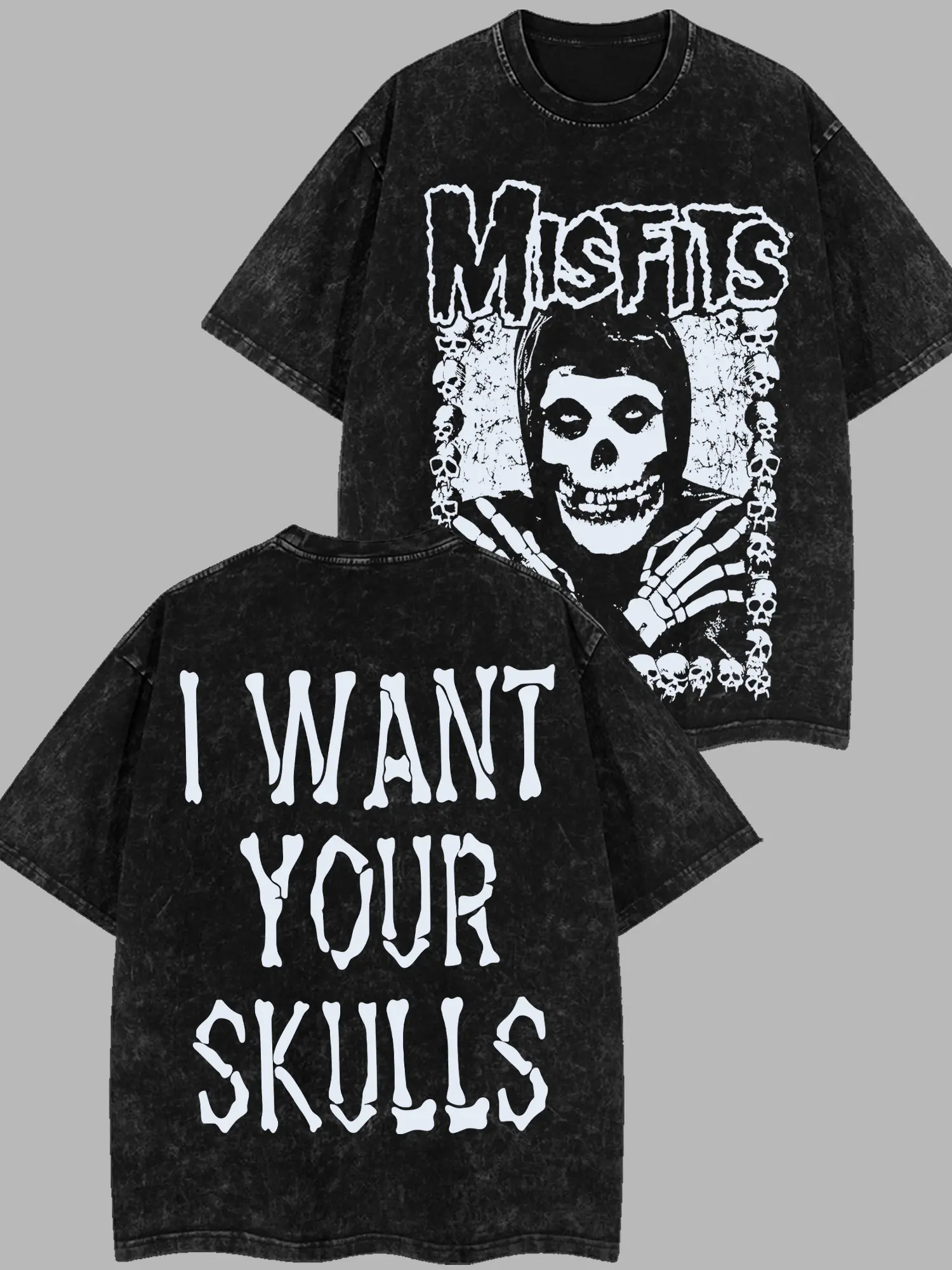 [$$$MANLIFE] Misfits Band - Skulls Retro Unisex Acid Washed T-Shirt, Retro Y2K punk rock Streetwear Top Classic Hoodie Tshirt, Alternative Streetwear Essential for Rock Lovers