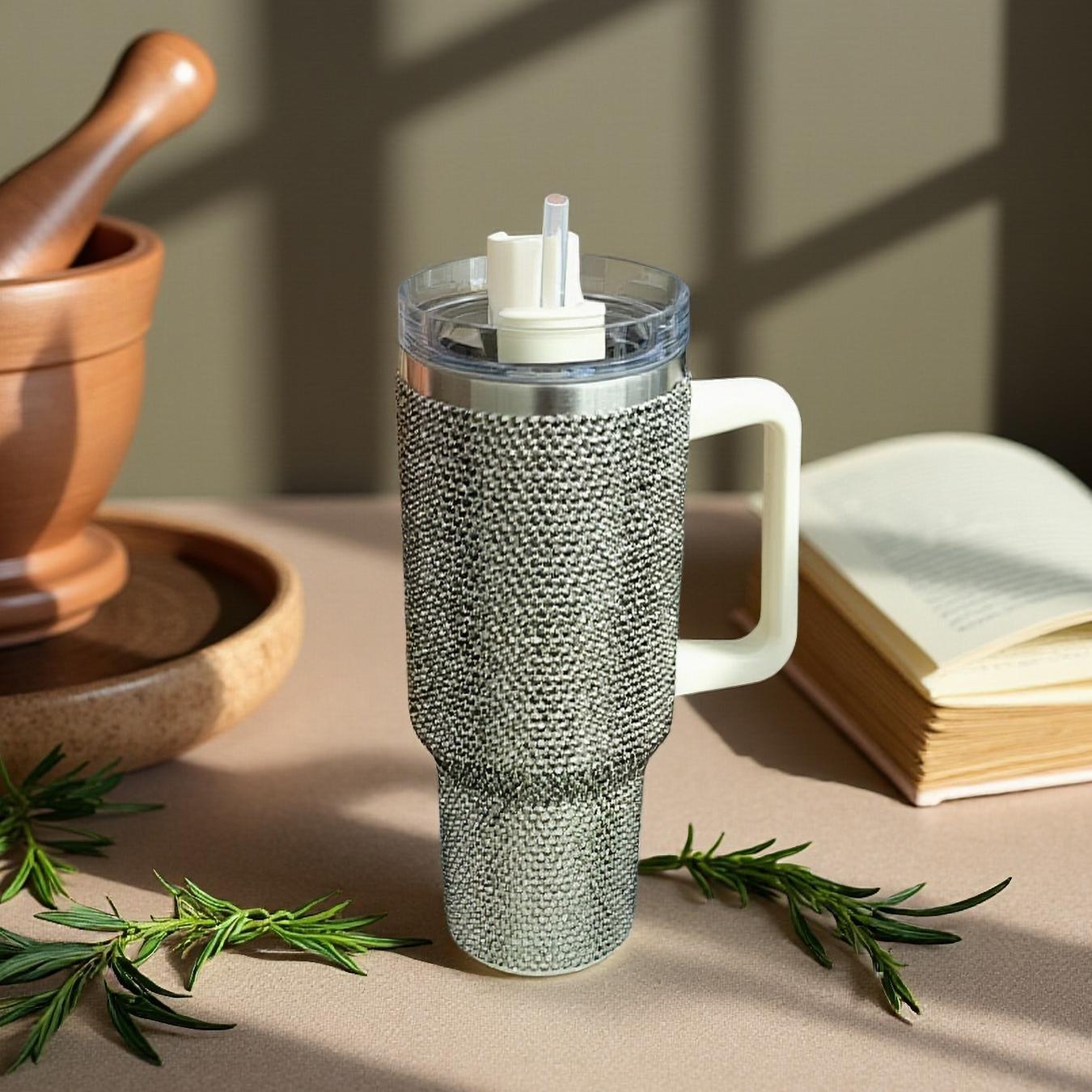 40oz Bling Rhinestones Tumbler with Handle - Sparkly Stainless Steel Water Bottle for IceCoffee, Must-Have CarAccessories & GymEssentials, Diamond Studded Cup for Women, Cute Birthday Gifts