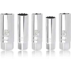 5 count  Spark Plug Socket Set,Include Thin Wall 12 Point Socket Set 3/8 Drive 14mm&16mm,and Spark Plug  9/16",5/8",13/16",Universal  Socket Set  Accessories