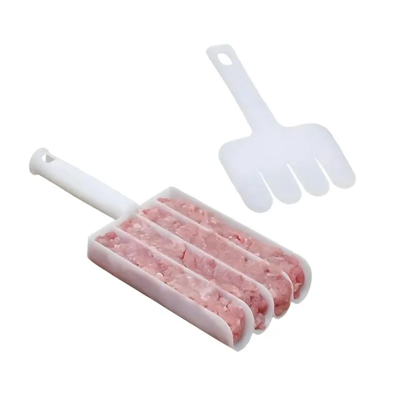 White Creative Kitchen Meatball Maker Utensils - 4 Baller Spoons with Cutting Spade, Multifunction Tool for Making Meatballs, Patties, Ice Cream Scooping