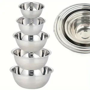 Stainless Steel Mixing Bowl with Scale, 5 Counts/set Cooking Bowl, Baking, Prepping, Washing, Serving Bowl for Home Kitchen Baking House