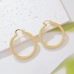 14K Gold Plated Textured Hoop Earrings for Women, Braided Pattern Lightweight Huggie Hoops, Chunky Gold Plated Hoop Earrings, Everyday Statement Jewelry Gift