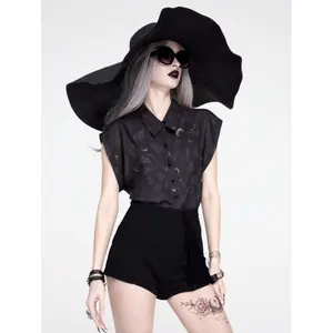 Goth Casual Gothic Moon & Plant Full Print Women Shirt