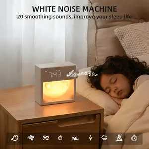 3D Moon Night Light Sound Machine Alarm Clock, 3-in-1 Night Light,20 White Noise Sounds, Dual Alarm, Snooze, Dimmable Warm Light for Heavy Sleepers