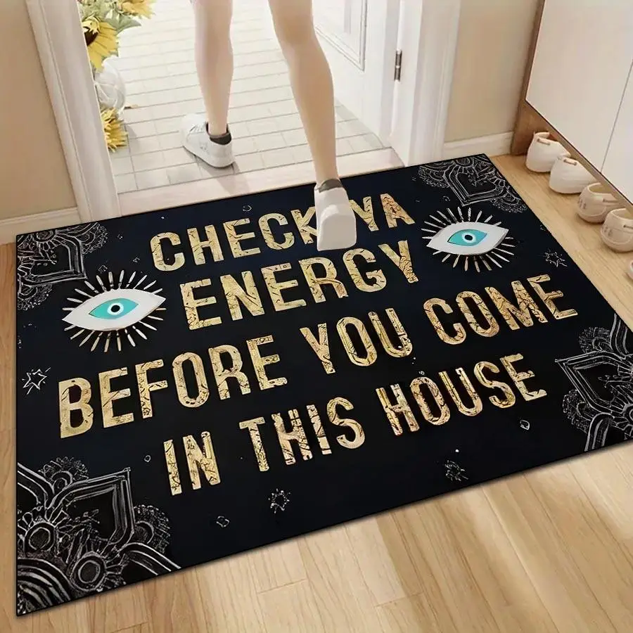 Check Your Energy Before Entering The House Letter Pattern Door Mat, Non-slip Floor Mat, Decorative Carpet for Home Living Room Bedroom Kitchen