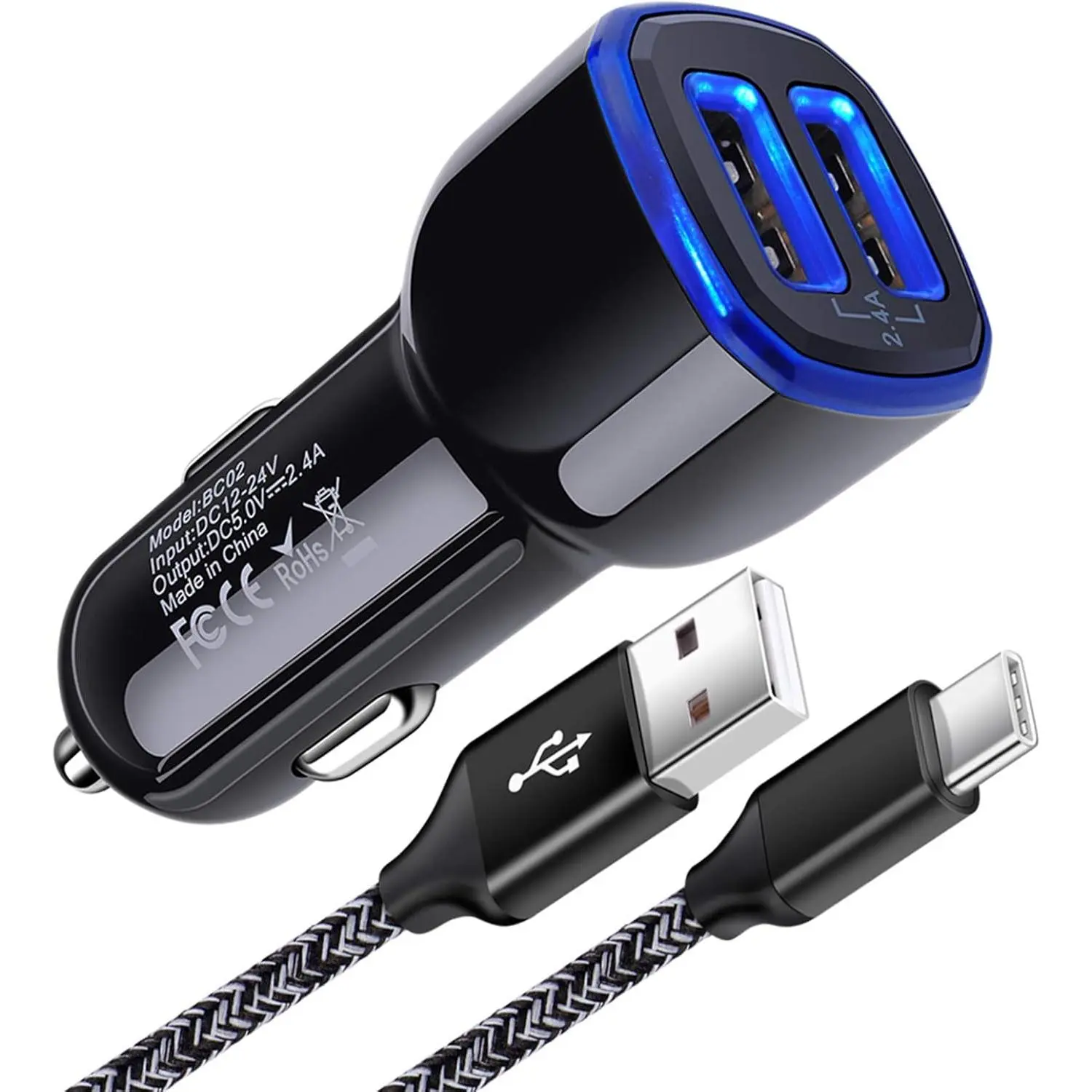 Car Charger for Samsung Galaxy A21 A11 A51 A20 A01 A10E A9 A50 A71 A15 5g A14 A13 A35 A53 A54 A55 A12 A52 A24 S25 S24 S23 FE S22 S21 S20 Ultra Note 20, Car Charger Adapter, Type C Fast Charging Cable, 2.4A, Fast Charger, Adapter + Cable