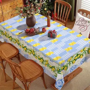 Rectangular Polyester Tablecloth, Multiple Specifications Available, Multi - Color, with Lemon & Grid Patterns, Easy to Clean, Perfect for Daily, Festival & Anniversary Use, Creating a Festive Dining Scene
