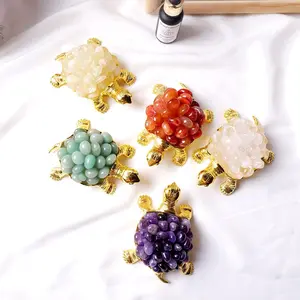 Natural Crystal Turtle Figurine, 1 Count Colorful Turtle Shaped Ornament, Desktop Decoration Craft, Home Decor Supplies for Living Room Bedroom Office, Decorative Sculptures, Statue