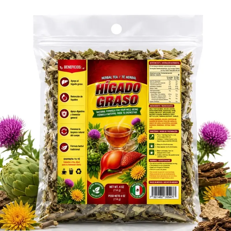 HigadoGraso Loose Leaf Herbal Compound Tea 4oz (114g) – 100% Natural Infusion Drink, Beverage with Boldo, Milk Thistle Extract, Dandelion Root, Burdock Root Fruit for Fatty Liver, Kidney Support, Detox, Liver & Gallbladder Cleanse