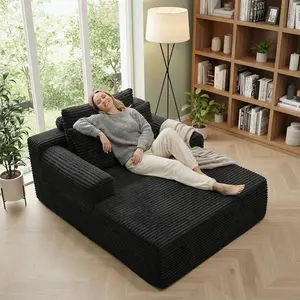 Upholstered Chaise Lounge Sofa Bed with Throw Pillows Soft Corduroy 48.24 Deep Boneless Design No Assembly Needed Indoor Sleeper Chair