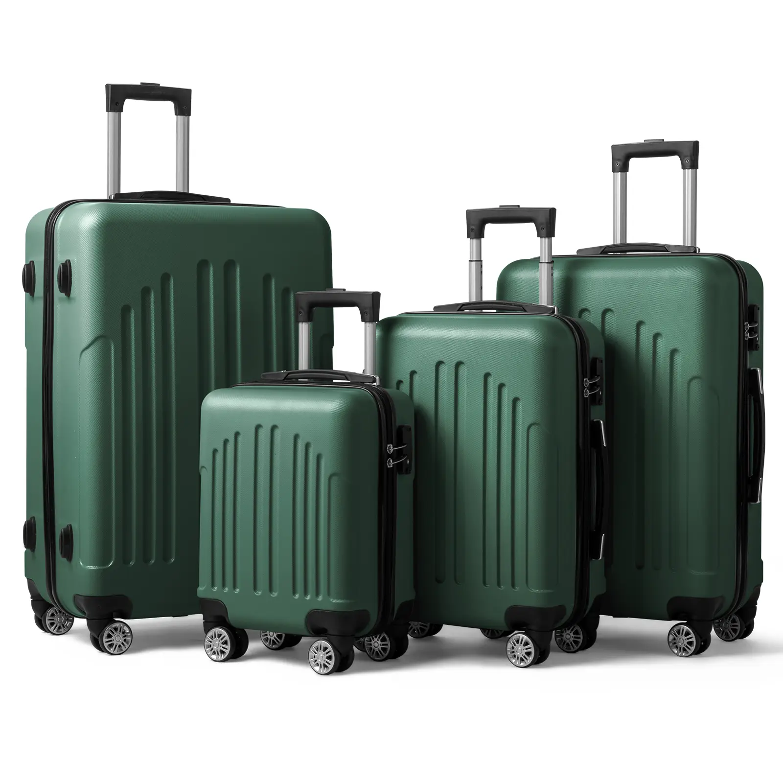 Retro Striped 4-Piece Hardshell Luggage Set, Mustard Yellow with Curved Vertical Stripe, 16in-20in Lightweight Carry On Roller with Spinner Wheels and TSA Lock, Hardshell Luggage Sets