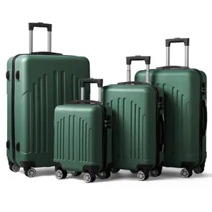 Curved Vertical Stripe 4-in-1 Trolley Case, Luggage 4 Piece Set PC+ABS Hardshell Suitcases with TSA Lock, Spinner Lightweight