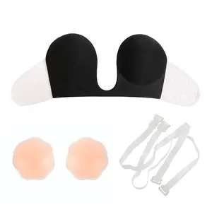 Women's Strapless Push Up Adhesive NU Bra With Nipple Tape and Transparent Strap