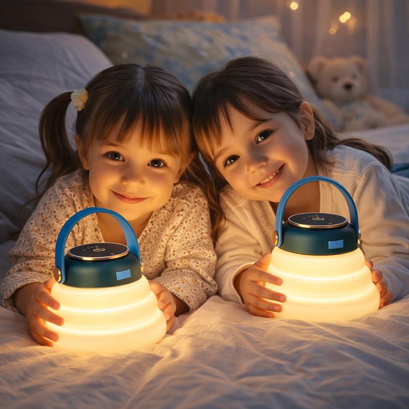 Foldable multi-color changing night lightwith 7 lighting colors,  Type-C rechargeable design.It creates immersive ambient lighting, andthis portable night light is suitable forbedrooms, outdoor camping and use as abedside lamp.
