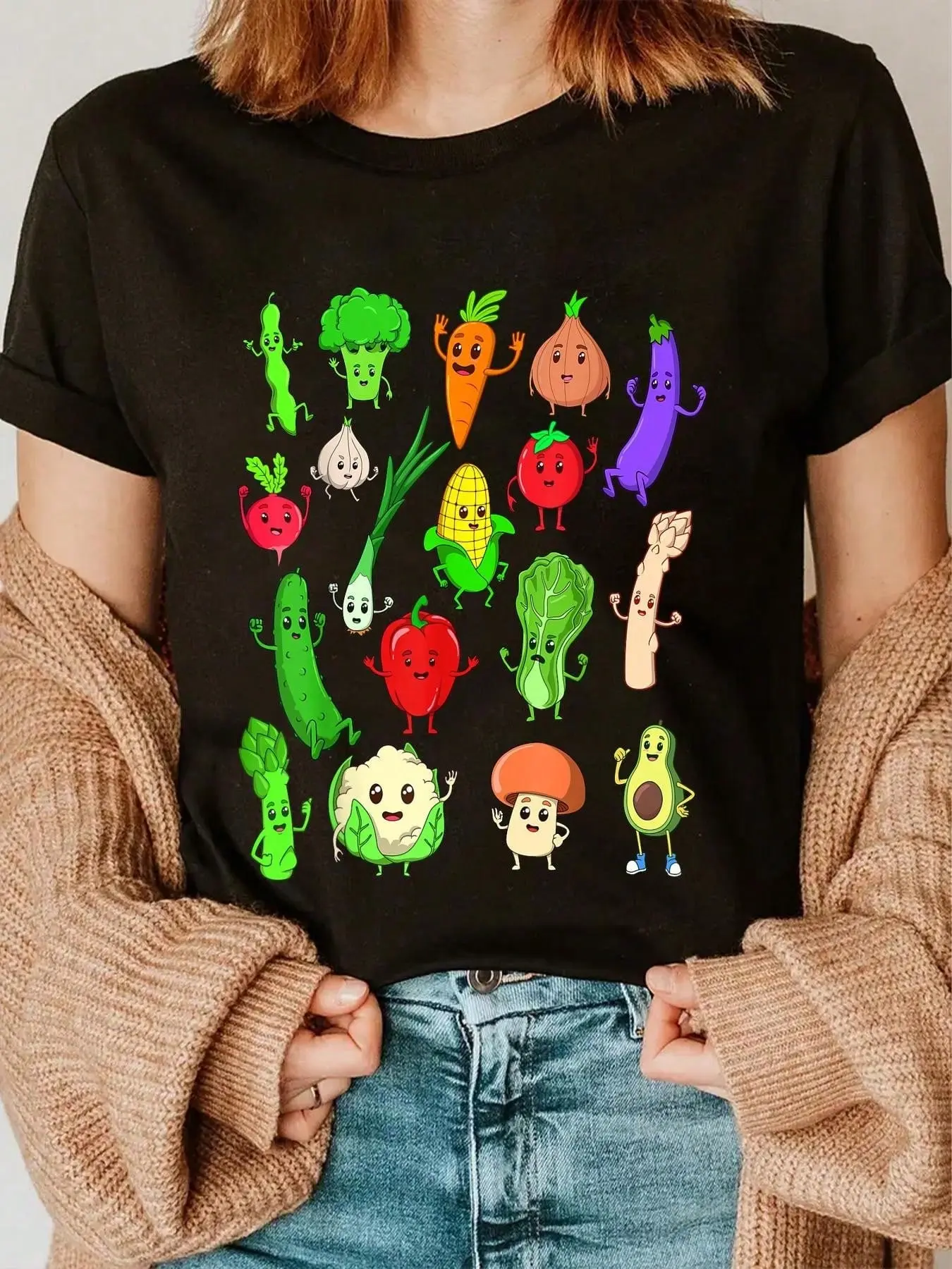 100% Cotton Comic Kawaii Vegetables T-Shirt