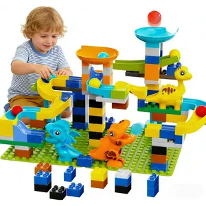 Building BlocksDinosaur Marble Run, Dinosaurs Marble Track Toy Classic Large Bricks for 3 4 5 6 7 8 + Year Old Boys Girls Kids, STEM Toy Bricks Set Kids Race Track Compatible with All Major Brands