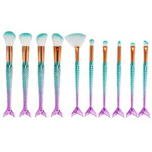 JewelryWe 10PCS Makeup Brushes Professional Soft Cosmetic Brushes Mermaid Contouring Brush Tool