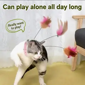 Self Play Cat Teaser Collar, Adjustable Interactive Feather Play Toy