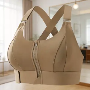 2026 new women's high-strength shock-absorbing gathering running sports bra, large chest, large size, high support yoga vest