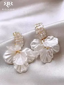 Women's Elegant Acrylic Flower Earrings with Zirconia Pendants, Copper Inlay Design, Perfect for Daily Wear, Parties & Events, Jewelry Accessories