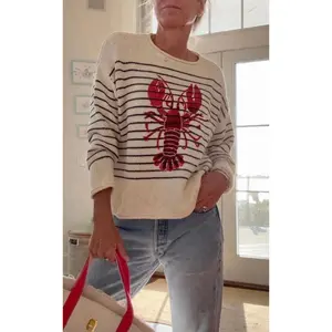 Chloe Navy Stripe Rollneck Lobster sweater