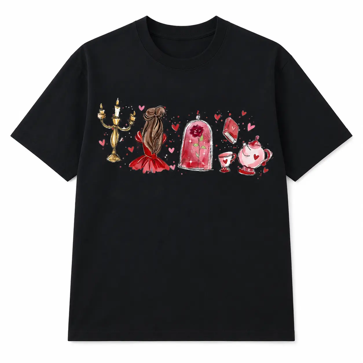 Tale as Old as Time Graphic Tee for Women, Cute and Comfortable Cotton Short Sleeve T-Shirt with Round Neck, Love Outfit for Valentine's Day, Tops, Shortsleeve, Style, Fairy Tale Art, Graphic Print, Sweet Basic, Valentine Tee, Accessories, Aesthetic, Girl