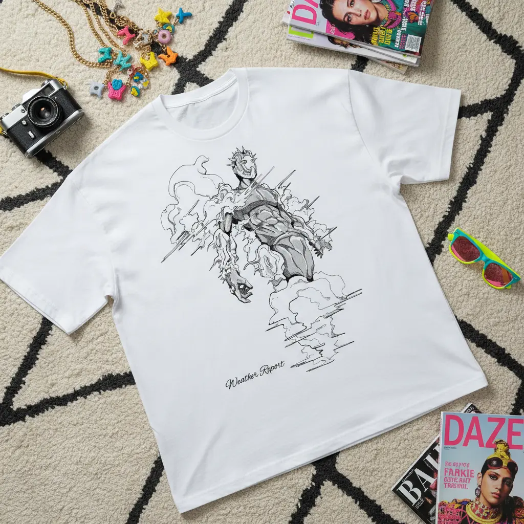 JoJo "Weather Report" Anime Vintage Oversized Tshirt DTG Print 180GSM Cotton Original Design Crewneck Regular Shoulder Unisex Streetwear