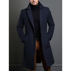 Men'S Classic Solid Color Polyester Long Sleeve Coat with Notch Lapel and Welt Pocket Design, Casual Style, Non-Stretch Fabric, Button Detail, Regular Fit for Daily Commuting Business Fall/Winter Collection
