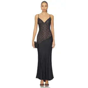 Bardot Aralia Lace Satin Maxi Dress in Black