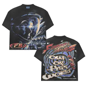 Vintage Graphic"OUT OF THIS WORLD" Tops Tshirt streetwear, Y2K style Casual Cotton Classic Crewneck DesignTees